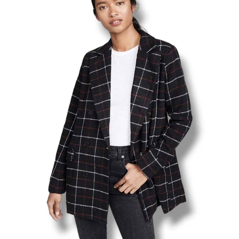 Lioness The Kyra Bouble Breasted Blazer Black Red White Plaid New XXL